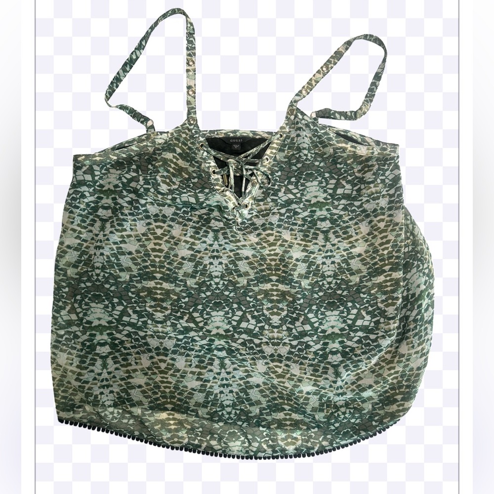 GUESS Green Camouflage Lace-Up Top